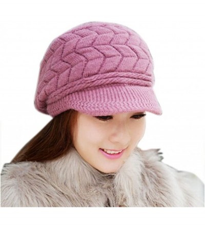 Cold Weather Headbands Women Winter Beanie Hat Solid Knitted Beret Newsboy Skull Cap - Purple - C318LHCK0D0 $11.51