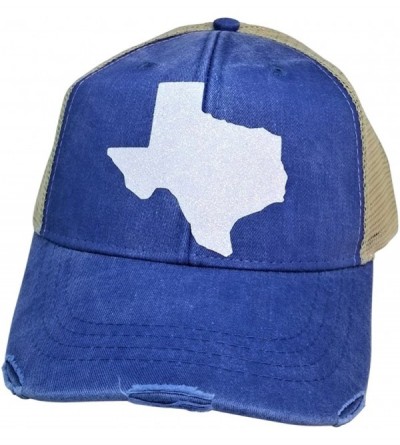 Baseball Caps Women's Women's State of Texas Bling Trucker Style Baseball Cap - Blue/Whiteglitter - CF186CN0WOK $24.32