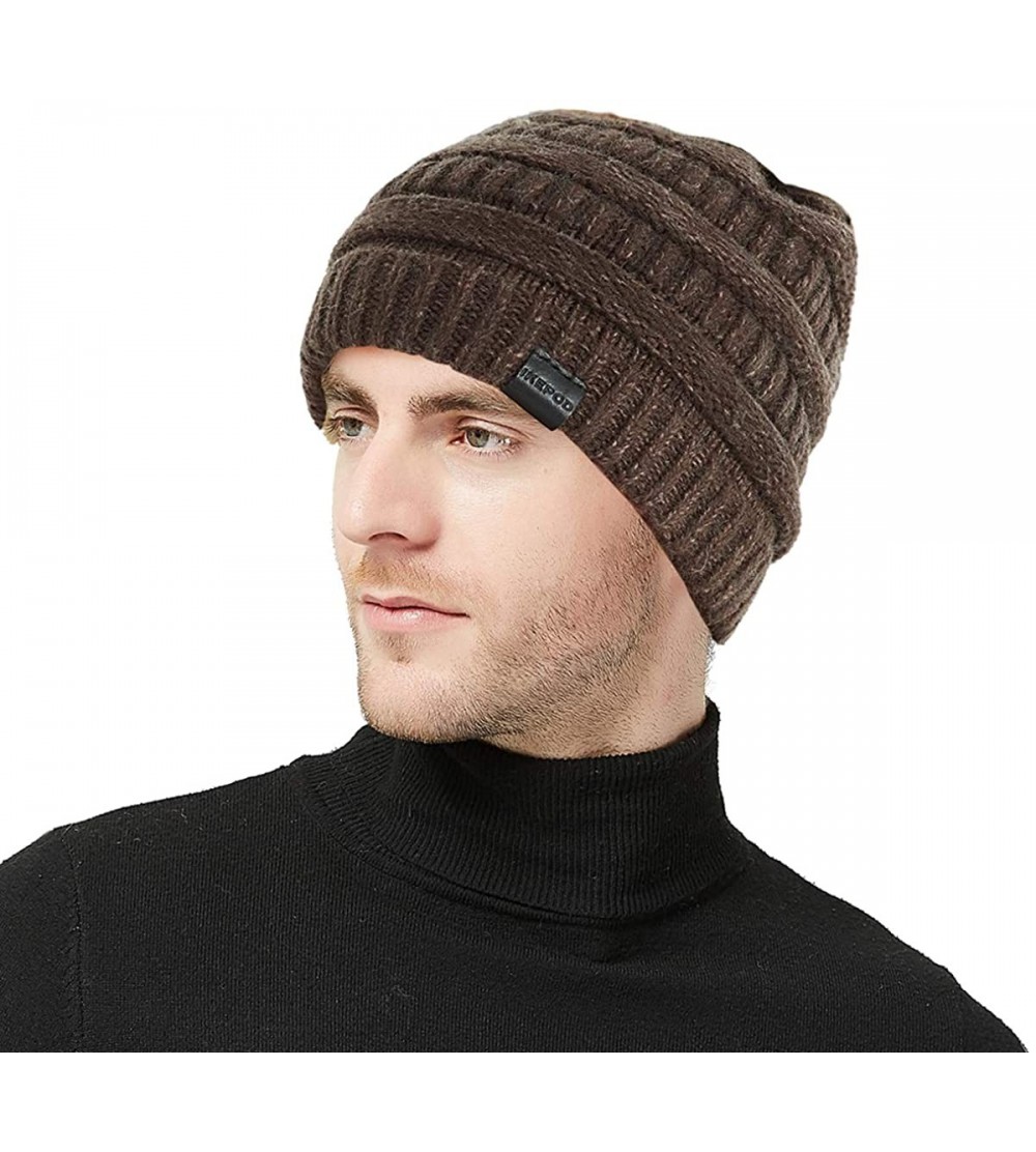 Skullies & Beanies Knit Hat Scarf Set - Merino Wool Winter Warm Beanie Circle Loop Scarves - Hat - Coffee & Light Coffee - CA...