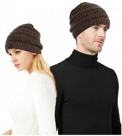 Skullies & Beanies Knit Hat Scarf Set - Merino Wool Winter Warm Beanie Circle Loop Scarves - Hat - Coffee & Light Coffee - CA...