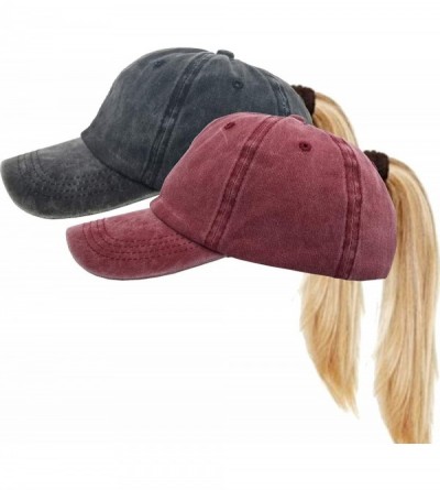 Baseball Caps Messy High Bun Women Ponytail-Baseball-Hat Twill Vintage Trucker Ponycap -Without Hair - Black+burgundy - CB18N...