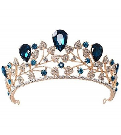 Headbands Luxury Lake Blue Wedding Party Bridal Tiaras Crystal Leaves Crowns(51) - CN18D34HY8T $42.02