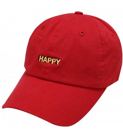 Baseball Caps Happy Small Embroidered Cotton Baseball Caps - Red - CW12HVG2MGR $10.50