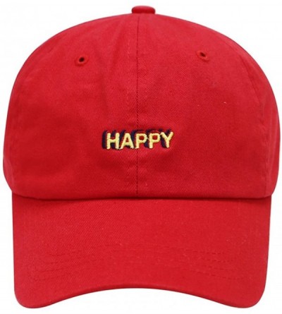 Baseball Caps Happy Small Embroidered Cotton Baseball Caps - Red - CW12HVG2MGR $10.50