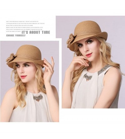 Sun Hats Womens Foldable Summer Sun Beach Straw Hats Accessories Wide Brim - Khaki - CT189Y8UEI3 $30.87