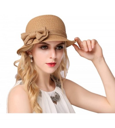 Sun Hats Womens Foldable Summer Sun Beach Straw Hats Accessories Wide Brim - Khaki - CT189Y8UEI3 $30.87