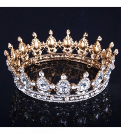 Headbands Vintage Wedding Crystal Rhinestone Crown Bridal Queen King Tiara Crowns-Glod black - Glod black - CV18WSE50TW $52.37