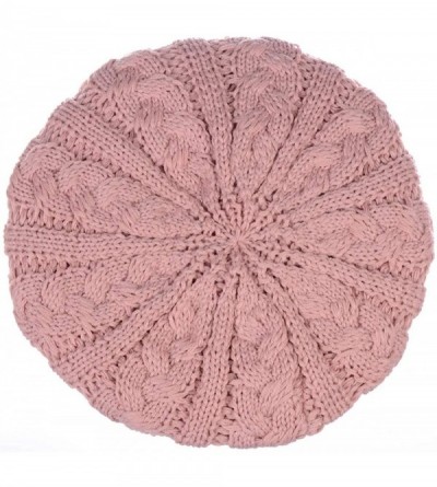 Berets Womens Winter Cozy Cable Fleece Lined Knit Beret Beanie Hat (Set Available) - Pastel Pink Cable - CG18K68TOI5 $21.87