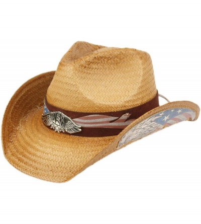 Cowboy Hats USA American Flag Straw Cowboy Hat w/Shapeable Brim- Red- White- Navy Blue - Cow4039 - CP18QIO7NXM $49.31