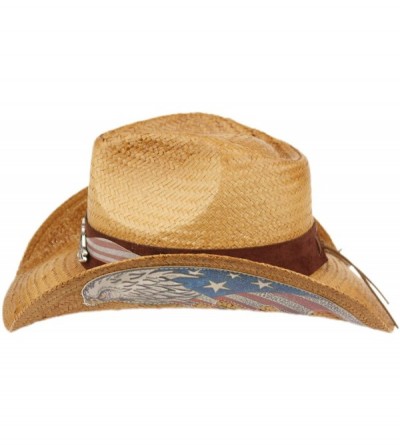 Cowboy Hats USA American Flag Straw Cowboy Hat w/Shapeable Brim- Red- White- Navy Blue - Cow4039 - CP18QIO7NXM $33.78