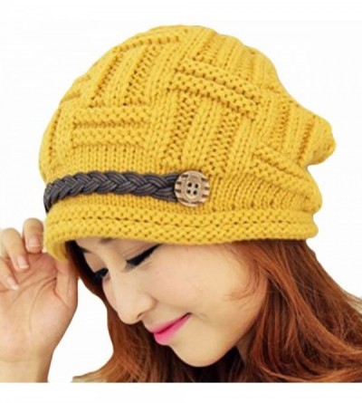 Skullies & Beanies Womens Beanie Hats-Stretch Crochet Knit Winter Warm Woolen Ski Cap - 06-yellow - CC127AGR7GR $20.53