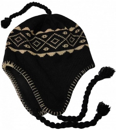 Skullies & Beanies Men's Peruvian Helmet Style Earflap Strings Beanie Knit Hat Black Khaki - CW12C0YXTML $11.24