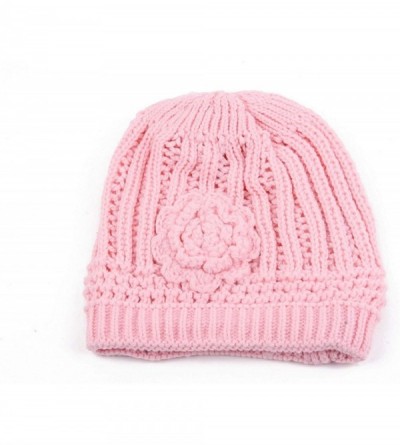Skullies & Beanies Winter Knit Flower Beanie Hat 333HB - Pink - CM11F8XRNKV $8.93