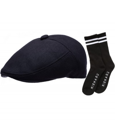 Newsboy Caps Men's Premium 100% Melton Wool 5 Panels Ivy Hat with Socks. - Navy - CH12I5FC975 $31.63