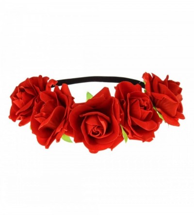Headbands Rose Floral Crown Garland Flower Headband Headpiece for Wedding Festival (Velvet Red) - Velvet Red - CS18EM9LRM4 $1...