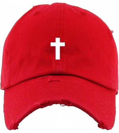 Baseball Caps Cross Vintage Baseball Cap Embroidered Cotton Adjustable Distressed Dad Hat - Red - CK18WDHMNMA $15.88