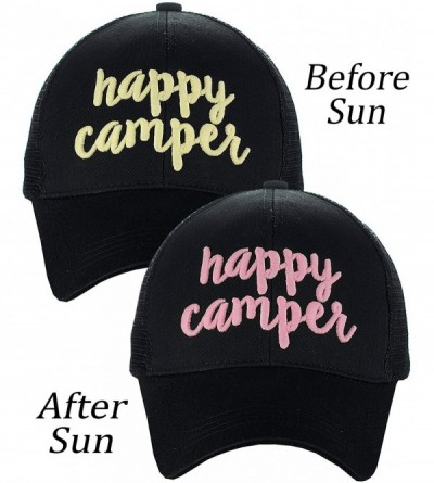 Baseball Caps Ponycap Color Changing 3D Embroidered Quote Adjustable Trucker Baseball Cap - Happy Camper- Black - C718D8UU3AN...