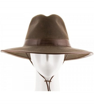 Rain Hats Seattle Oil Cloth Safari Outback Water Repellant Outdoors Hat with Chin Cord - Dark Brown - C811PNCQMYZ $43.89