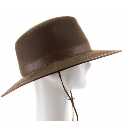 Rain Hats Seattle Oil Cloth Safari Outback Water Repellant Outdoors Hat with Chin Cord - Dark Brown - C811PNCQMYZ $43.89
