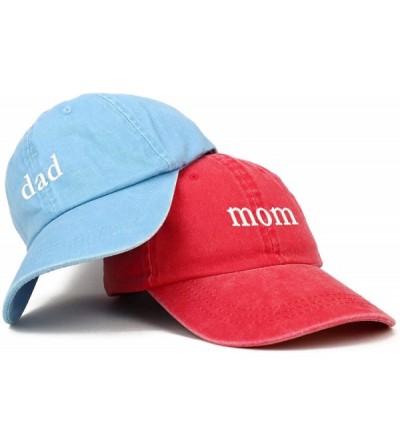 Baseball Caps Mom and Dad Pigment Dyed Couple 2 Pc Cap Set - Red Light Blue - C318I75ETLZ $33.81