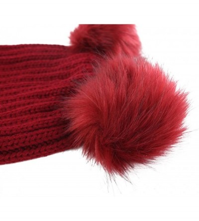 Skullies & Beanies Two Pom Pom Hat Lovely Beanie Winter Warm Knit Hats Slouchy Beanie for Women - Wine - C31886SW4IT $9.58