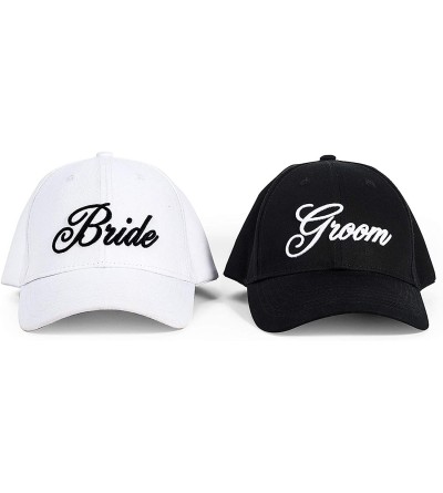 Baseball Caps Adjustable Baseball Hat Cap- Bride and Groom Baseball Cap hat - White & Black - CB18AQUXREM $15.13
