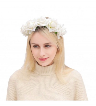 Headbands Rose Floral Crown Garland Flower Headband Headpiece for Wedding Festival (Velvet Ivory) - Velvet Ivory - CN18I5OTIZ...