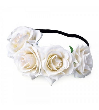 Headbands Rose Floral Crown Garland Flower Headband Headpiece for Wedding Festival (Velvet Ivory) - Velvet Ivory - CN18I5OTIZ...