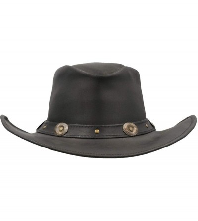 Cowboy Hats Leather Cowhide Outback Cowboy Conchos Hat - Black - CT18Q8SDKWQ $87.05