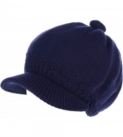 Skullies & Beanies Womens Winter Visor Cap Beanie Hat Wool Blend Lined Crochet Decoration - Navy Lines - CV18WCI6ENQ $34.04