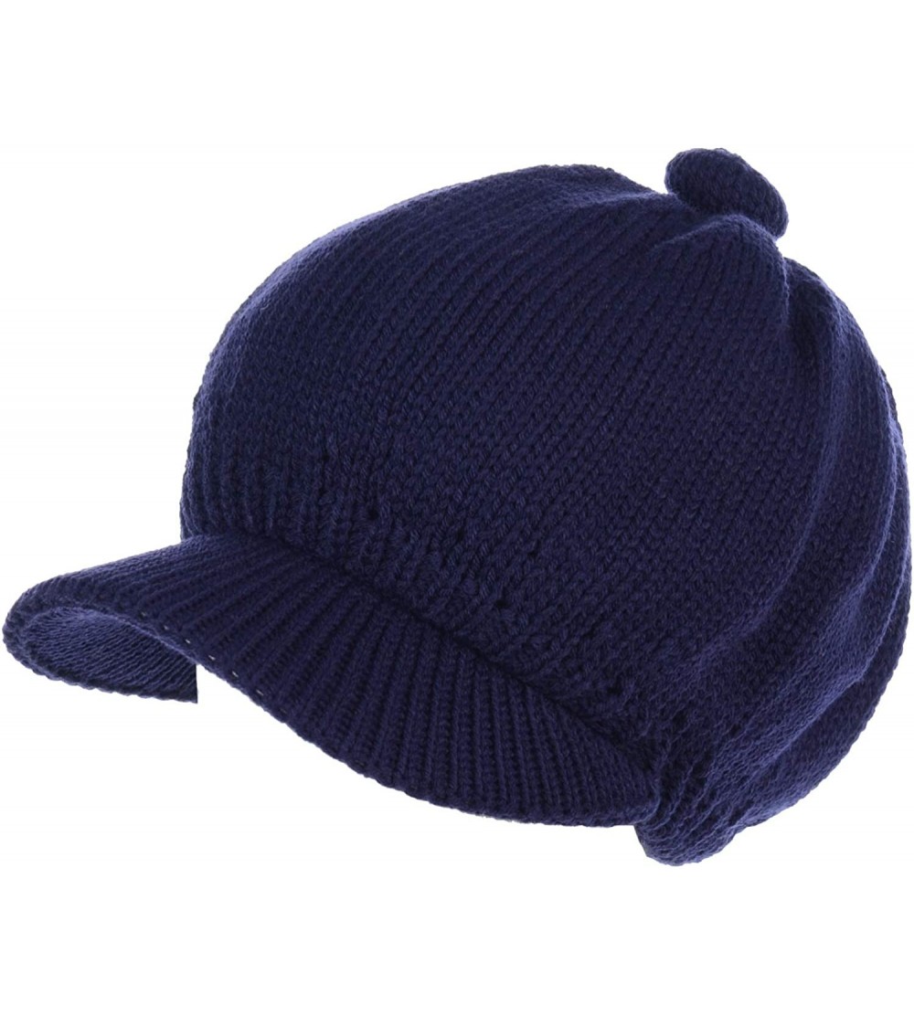 Skullies & Beanies Womens Winter Visor Cap Beanie Hat Wool Blend Lined Crochet Decoration - Navy Lines - CV18WCI6ENQ $22.40
