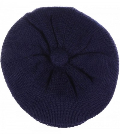 Skullies & Beanies Womens Winter Visor Cap Beanie Hat Wool Blend Lined Crochet Decoration - Navy Lines - CV18WCI6ENQ $22.40