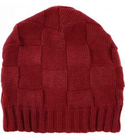 Skullies & Beanies Men's Warm Winter Skully Hat Stretchable Wool Blend Thick Knit Cuff Beanie Cap with Lining - Red Tile - CB...