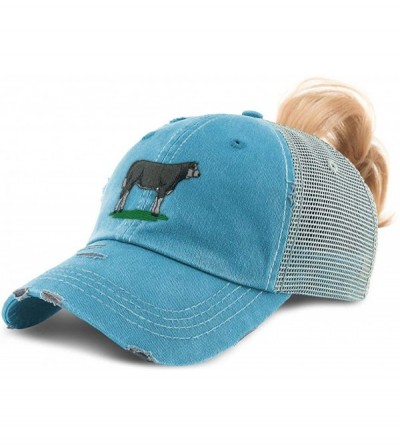 Baseball Caps Custom Womens Ponytail Cap Show Heifer Embroidery Cotton Strap Closure - Turquoise Design Only - CW195WRCGDK $2...