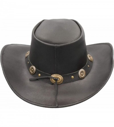 Cowboy Hats Leather Cowhide Outback Cowboy Conchos Hat - Black - CT18Q8SDKWQ $87.05