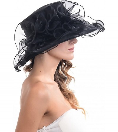 Sun Hats Kentucky Derby Church Hats for Women Dress Wedding Hat - Soild Black - CM12BSC25H1 $19.45