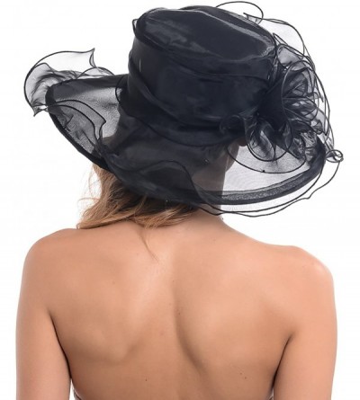Sun Hats Kentucky Derby Church Hats for Women Dress Wedding Hat - Soild Black - CM12BSC25H1 $19.45