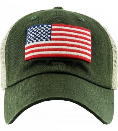 Baseball Caps Women's Adjustable Athletic Trucker Hat Mesh Baseball Cap Dad Hat - Solid Olive W/ American Flag - Red - CV1903...