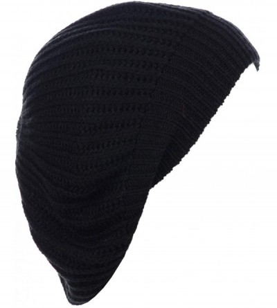 Berets Ladies Winter Solid Chic Slouchy Ribbed Crochet Knit Beret Beanie Hat W/WO Flower Adornment - CE18X5N2H45 $21.29