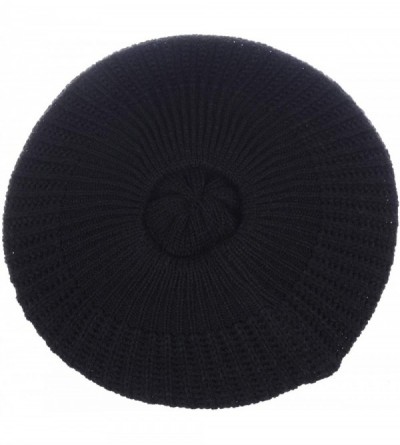 Berets Ladies Winter Solid Chic Slouchy Ribbed Crochet Knit Beret Beanie Hat W/WO Flower Adornment - CE18X5N2H45 $21.29