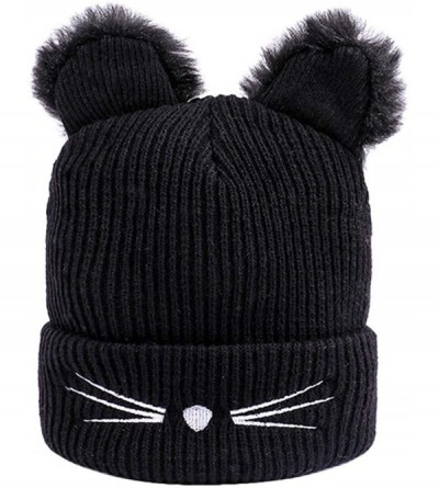 Skullies & Beanies Women Winter Fashion Keep Warm Cat Ear Winter Hats Knitted Wool Hemming Hat - Black - C018KQDRMHR $18.50