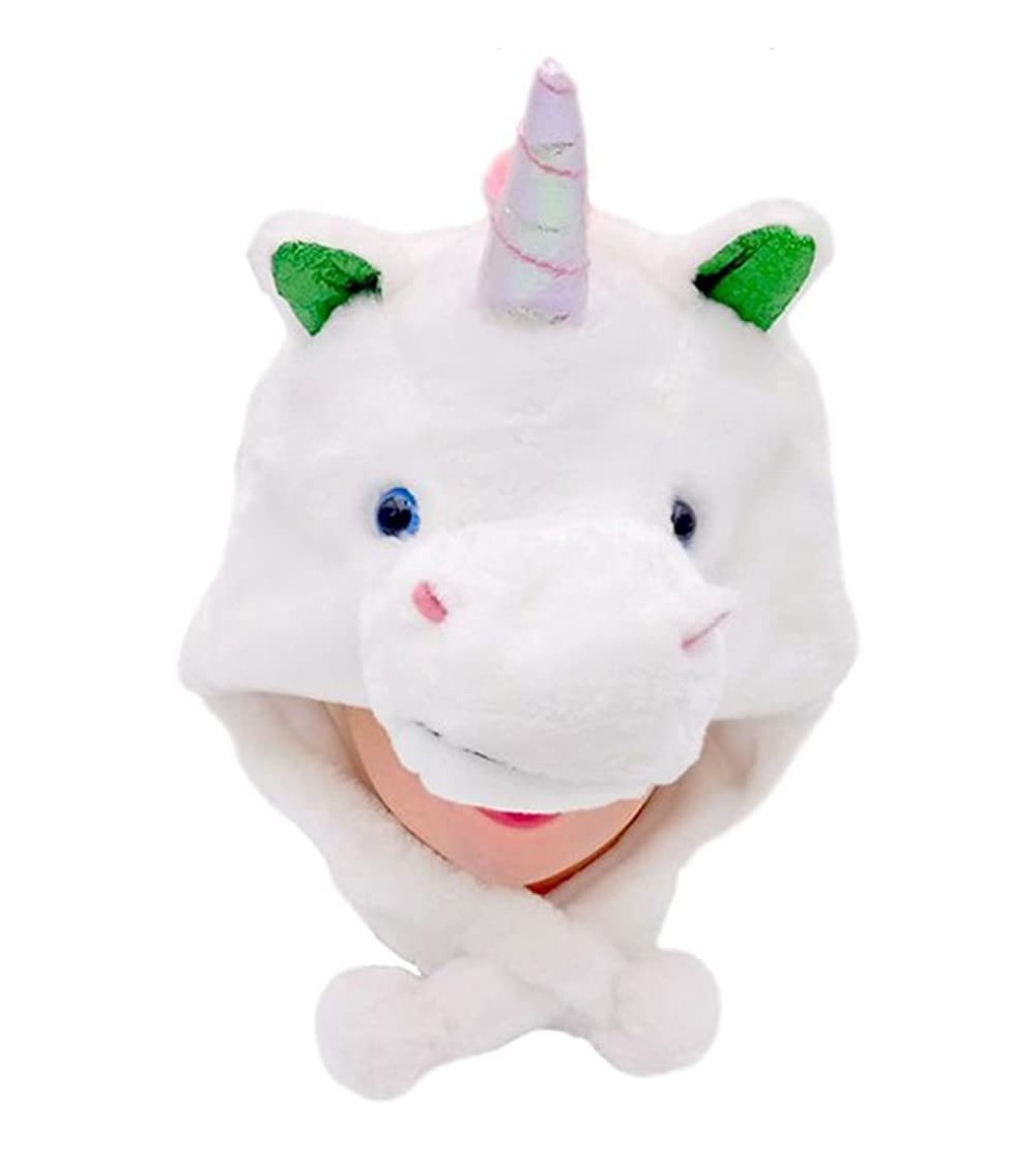 Skullies & Beanies Plush Soft Animal Beanie Hat Halloween Cute Soft Warm Toddler to Teen - Unicorn Silver Horn - CI18GENORLQ ...