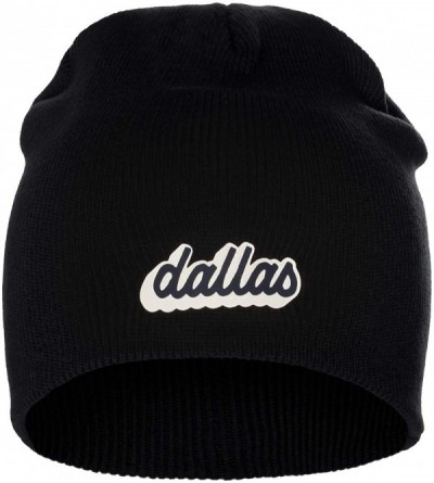 Skullies & Beanies Classic USA Cities Winter Knit Cuffless Beanie Hat 3D Raised Layer Letters - Dallas Black - White Navy - C...