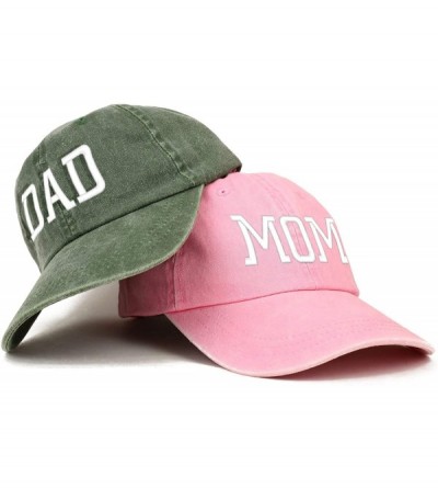 Baseball Caps Capital Mom and Dad Pigment Dyed Couple 2 Pc Cap Set - Pink Olive - CG18I9OXD5U $25.09