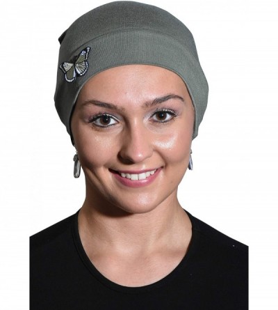 Skullies & Beanies Ladies Chemo Hat with Green Butterfly Bling - Olive - CP18OZSDZZ6 $10.87
