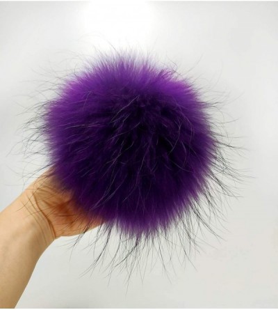 Skullies & Beanies 5" Real Raccoon Fur Pom Pom with Press Snap Button for Knitted Hat Beanie Hats (Dark Purple) - Dark Purple...