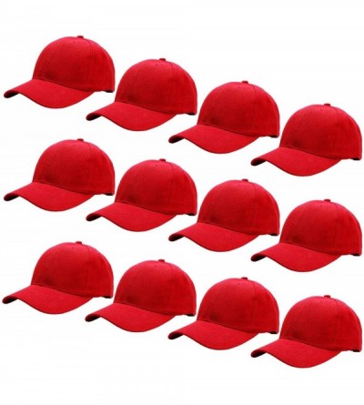 Baseball Caps Wholesale 12-Pack Baseball Cap Adjustable Size Plain Blank Solid Color - Red - CD18E5RK7E5 $24.56