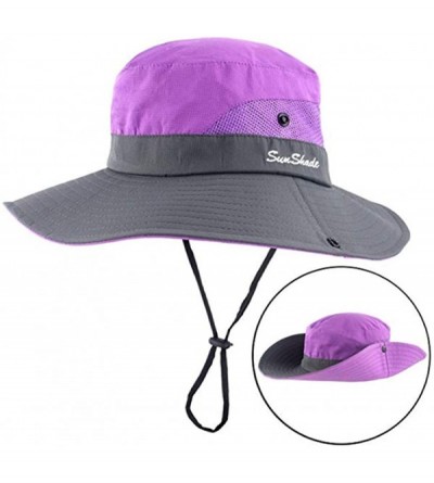 Sun Hats Women's Outdoor UV Protection Foldable Mesh Wide Brim Beach Fishing Hat - Purple for Kid - CE18SQEH7UR $13.31
