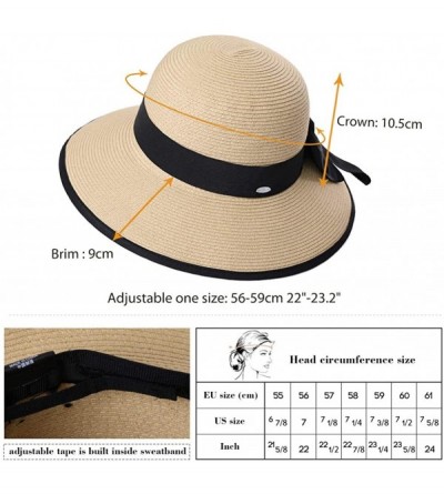 Sun Hats Floppy Straw Sun Hat Fedora for Women Summer Beach Wide Brim Packable Panama Cloche 56-58cm - Navy_99043 - CI18CN4OL...