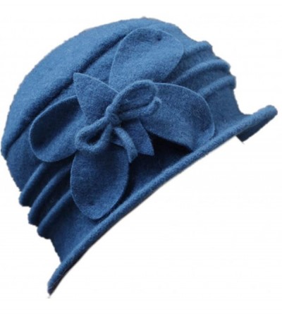 Fedoras 100% Wool Dome Bucket Hat Winter Cloche Hat Fedoras Cocktail Hat - C-peacock Blue - CU18IZU5ZKO $24.50